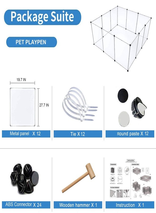 BRIAN & DANY قفص لعب للكلاب من بريان وداني، قفص لعب بلاستيكي محمول للحيوانات الأليفة، قفص لعب شفاف للكلاب والأرانب من الأكريليك للاستخدام الداخلي، سياج مكون من 12 لوحة للجراء وخنازير غينيا للحيوانات الصغيرة - 28 × 20 بوصة - Image 2